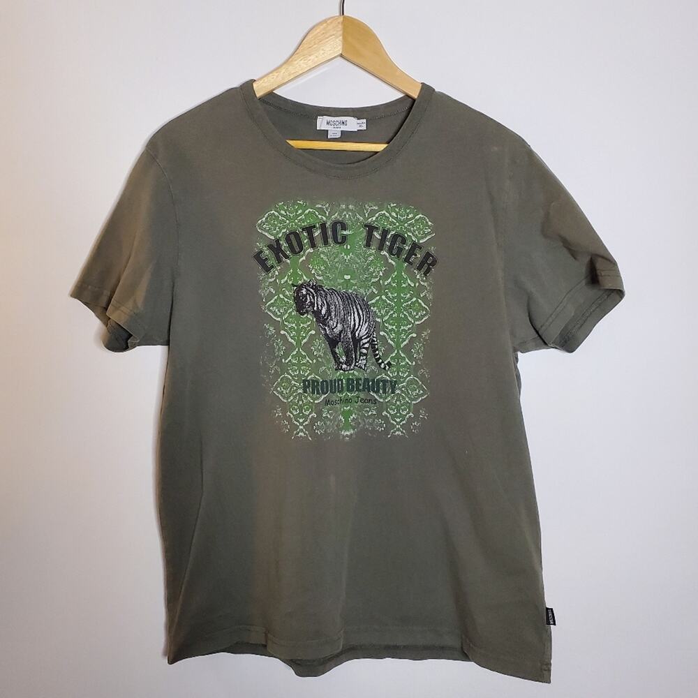 Moschino Vintage Green exotic Tiger T-shirt in Flawed Condition